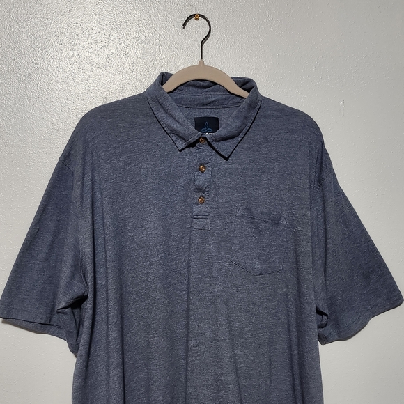 PRANA Polo Shirt Men’s XXL Blue Short Sleeve Button Up Pocket Sustainable Casual - Picture 3 of 10